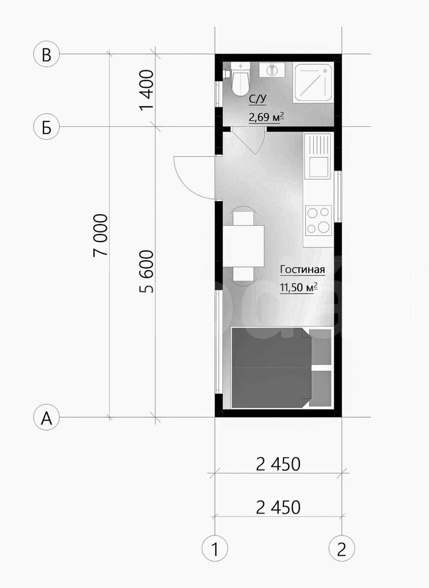 Планировка модульного дома Лайт 17,5 м²